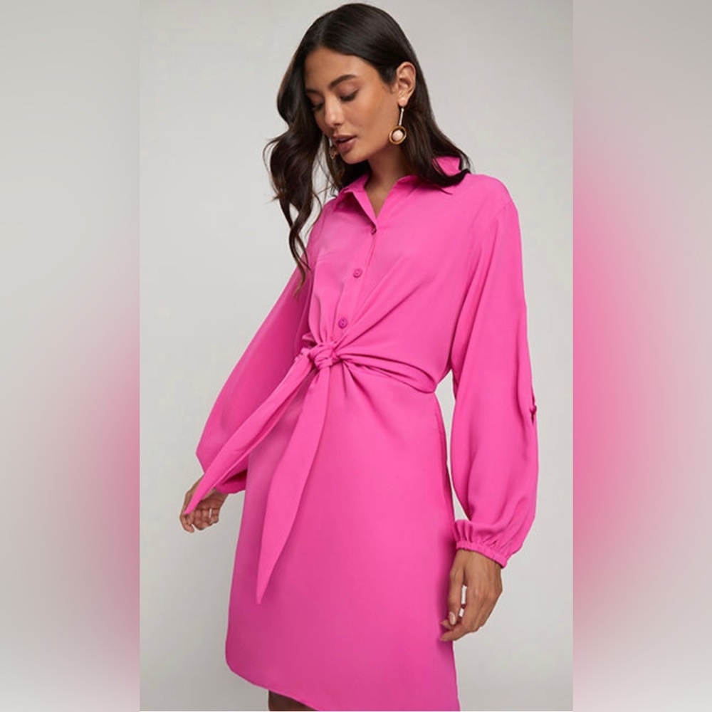 Shirt dress with buttons and knotted waist